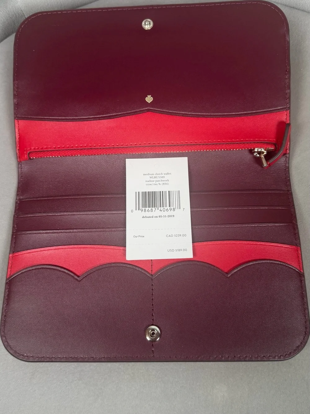 Kate Spade Nadine Patchwork Red Leather Suede Clutch Wallet
